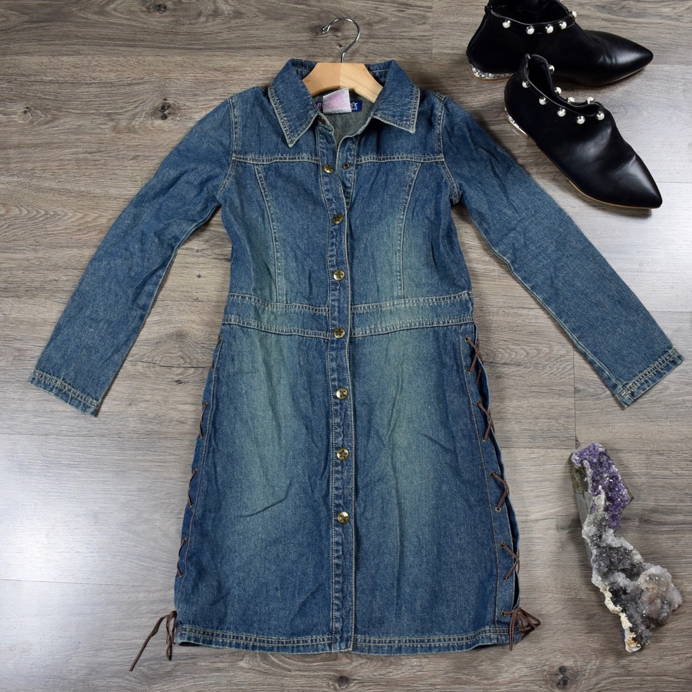 Bubblegum girls denim snap button dress